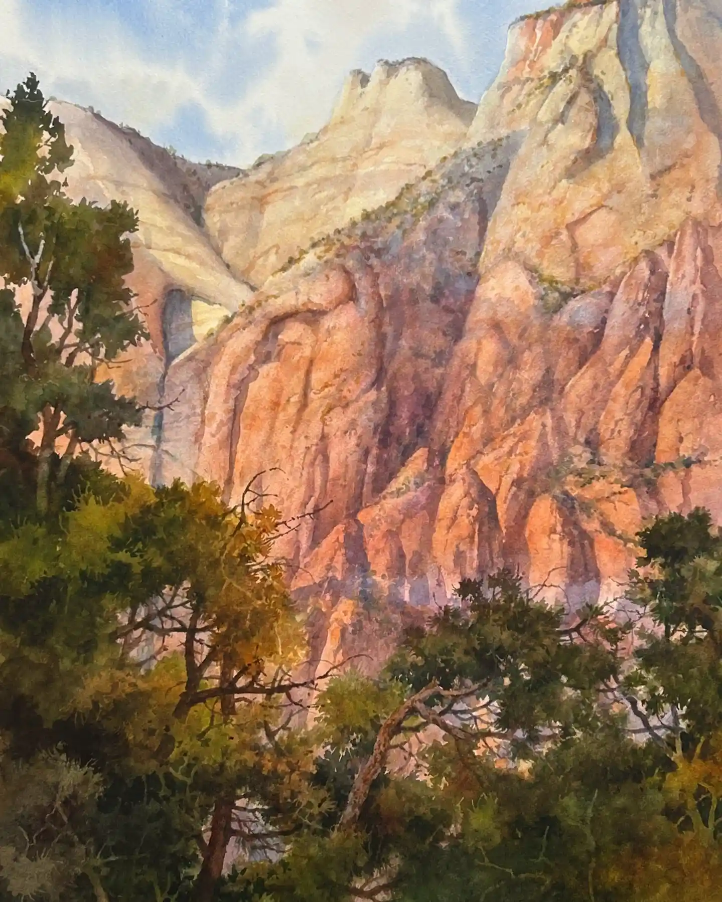 Zion Canyon Cliffs Watercolor National Park