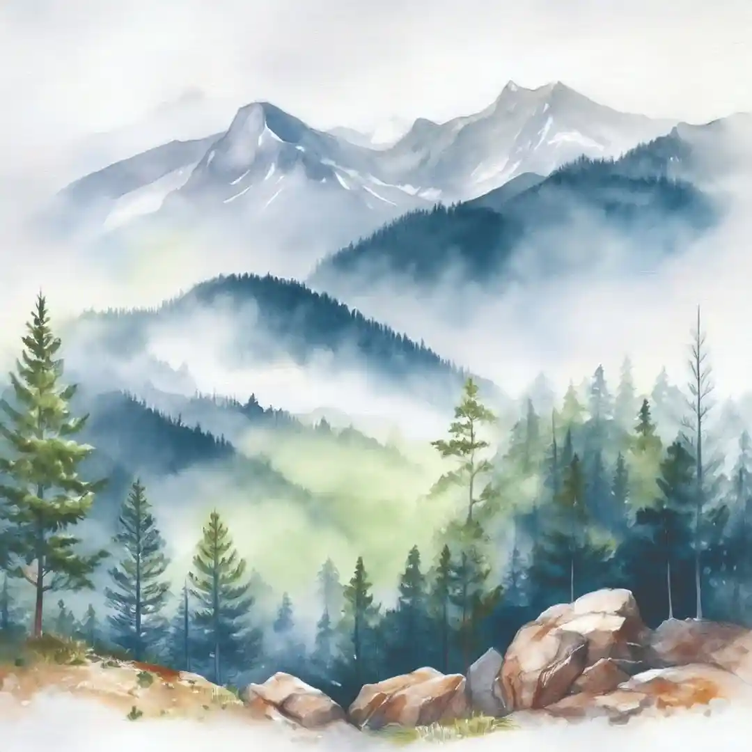 Misty Great Smoky Mountains Watercolor National Park