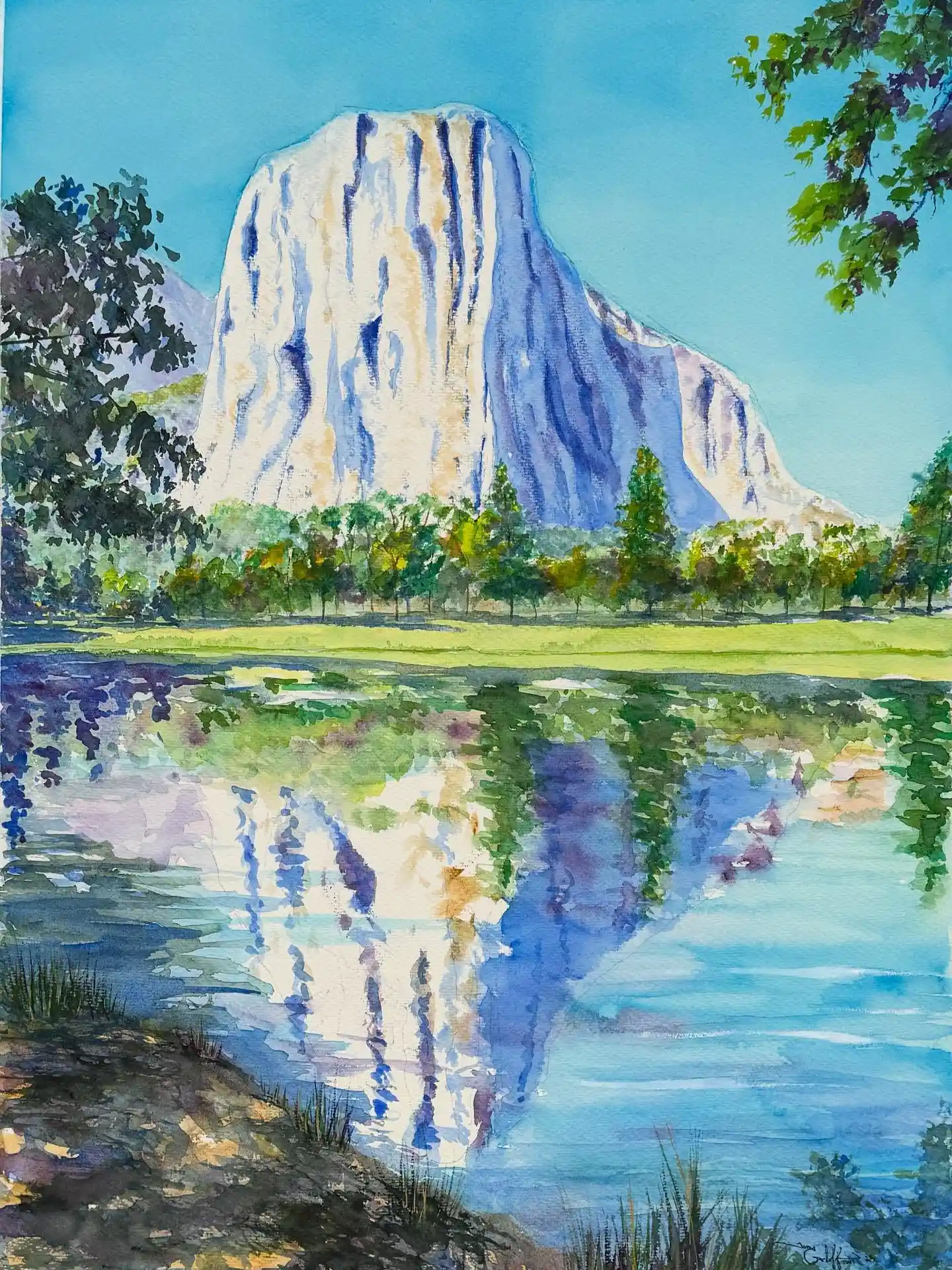 Yosemite El Capitan Watercolor Reflection Watercolor National Park