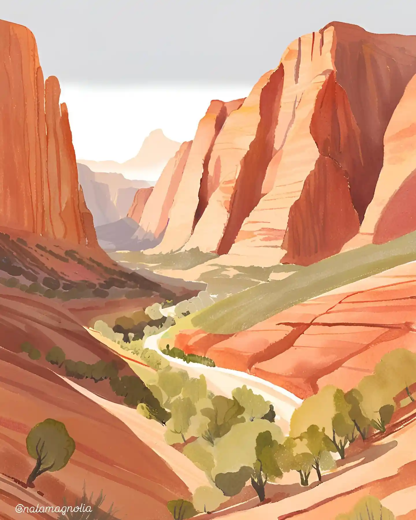 Zion National Park Canyon Road Watercolor National Park