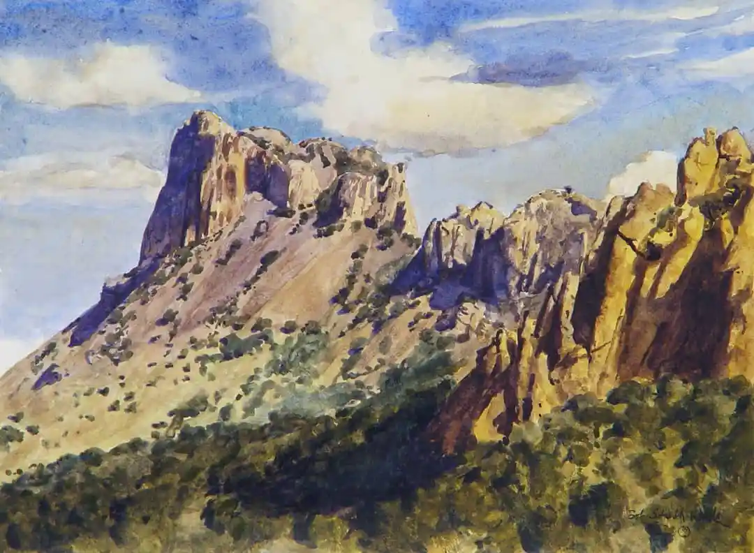 Rugged Mountain Peak Watercolor National Park