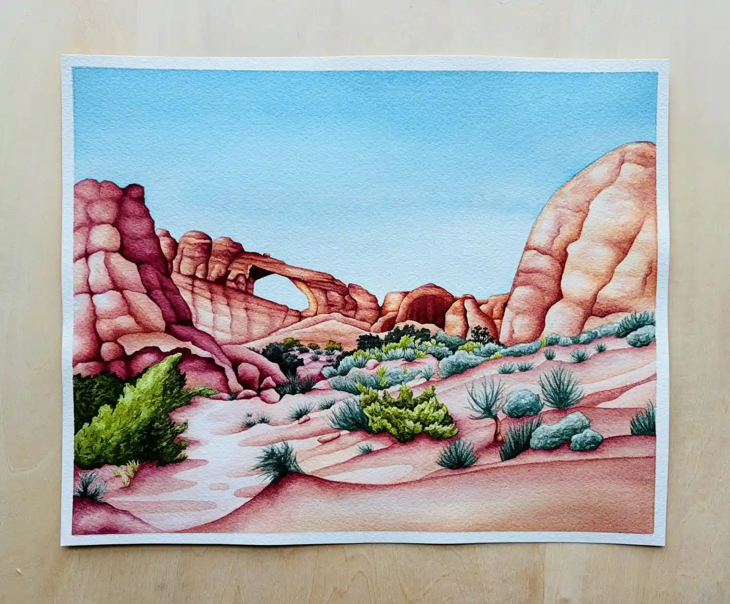 Arches National Park Red Rock Bridge Watercolor National Park