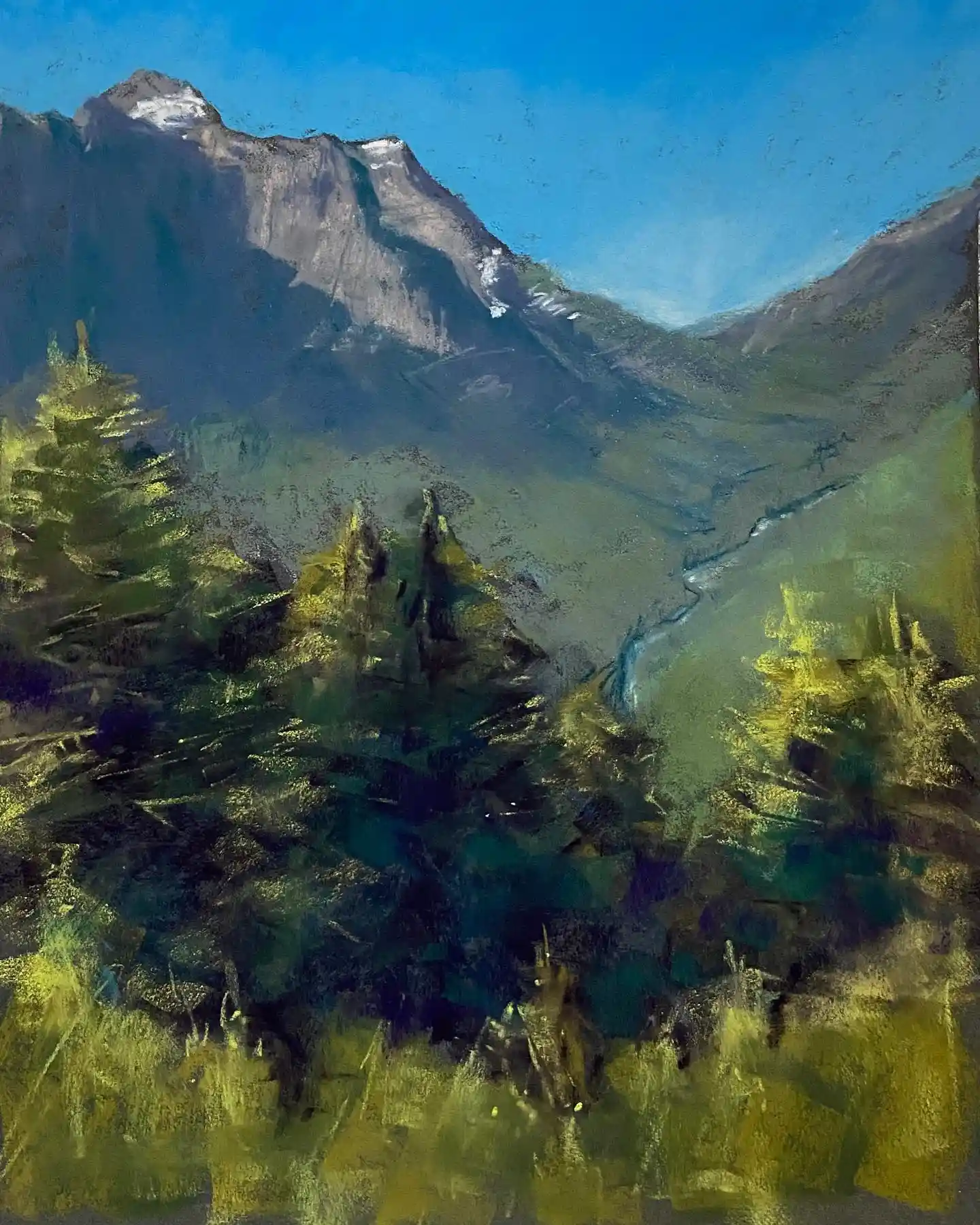 Alpine Valley View Watercolor National Park