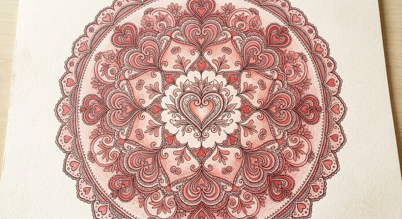 Symmetrical Heart-Themed Mandala