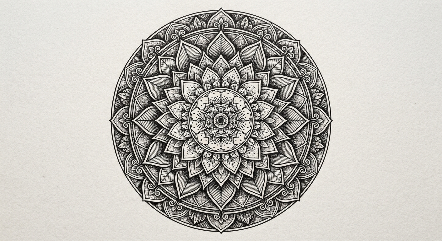 Minimalist Black and White Fineliner Mandala
