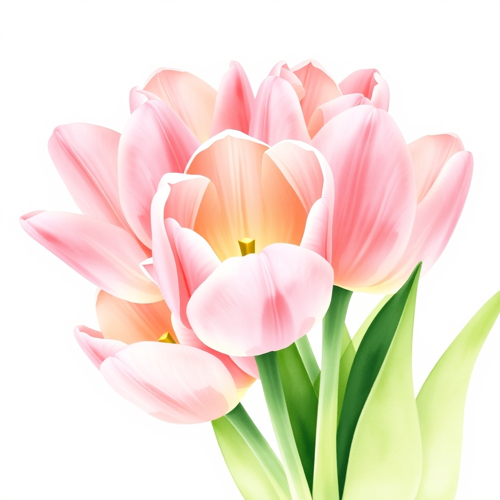Soft Pastel Watercolor Tulip Bouquet on Cold-Pressed Paper