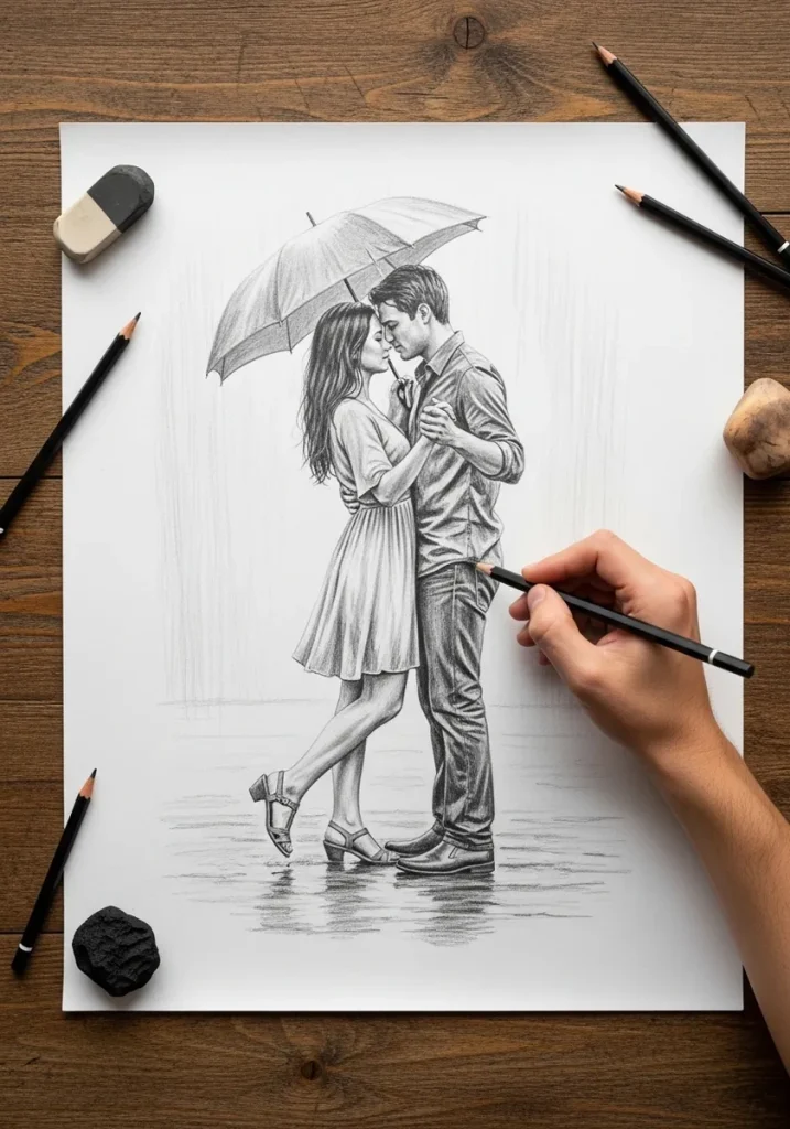 30 Pencil Drawing Couple Ideas and the Shared Silhouette Rule