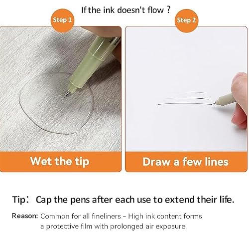 Fine nib sizes used for stippling brickwork and cross-hatching roof shingles