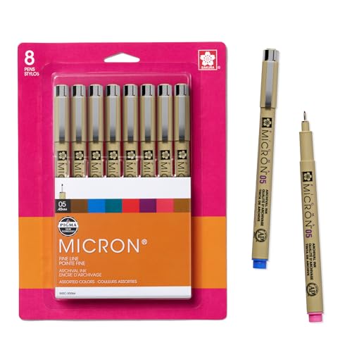 Sakura Pigma Micron fineliner pen set in eight archival colors with 05 tip for watercolor line work