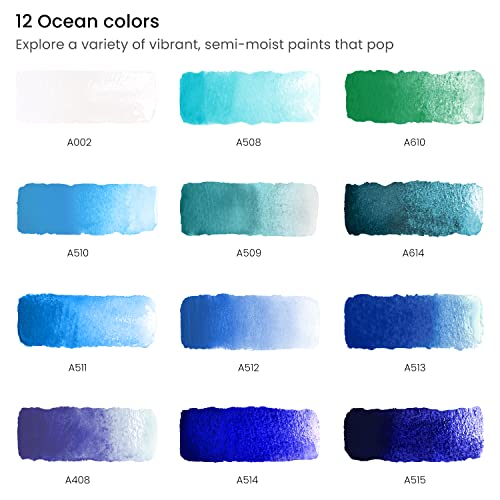 Ocean blues and teals swatched for seascape washes and wave gradients