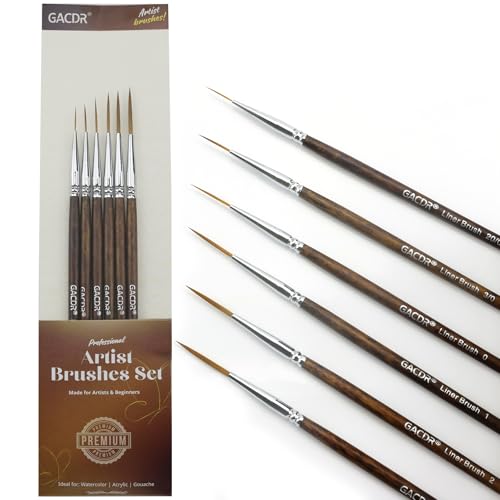 Set of six long rigger liner brushes for painting fine petal veins and stems