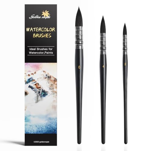 Round quill mop watercolor brushes in sizes 2, 4 and 6 with fine tips