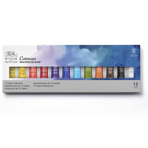 Winsor and Newton Cotman watercolor set of 12 tubes including ultramarine and burnt sienna