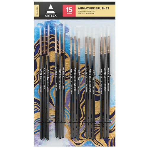 ARTEZA 15-piece detail paint brush set with liner, round and spot tips for watercolor portraits