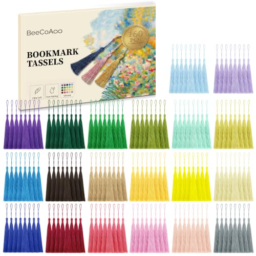160-pack silky bookmark tassels in 20 colors with pre-attached loops