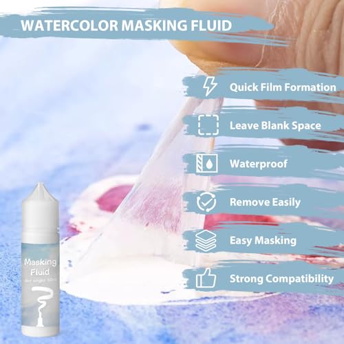 Masking fluid being peeled away to reveal crisp white highlights on watercolor paper