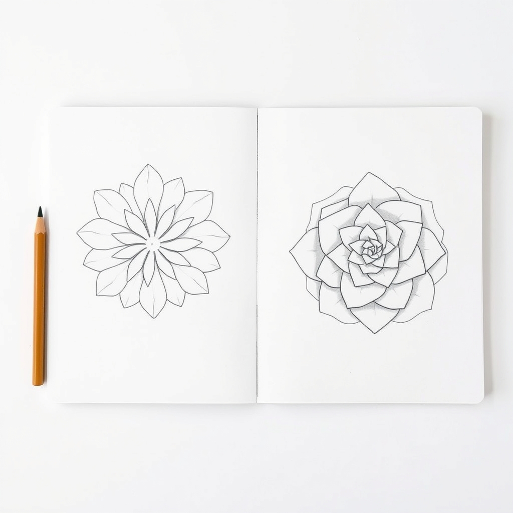 Comparison of a stiff symmetrical pinwheel rose beside a natural rose with irregular overlapping petals