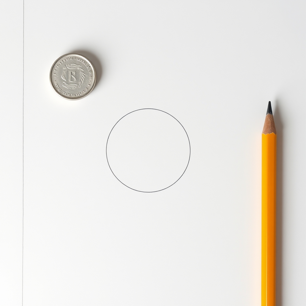 Step one of drawing an eye, a faint graphite construction circle representing the eyeball sphere