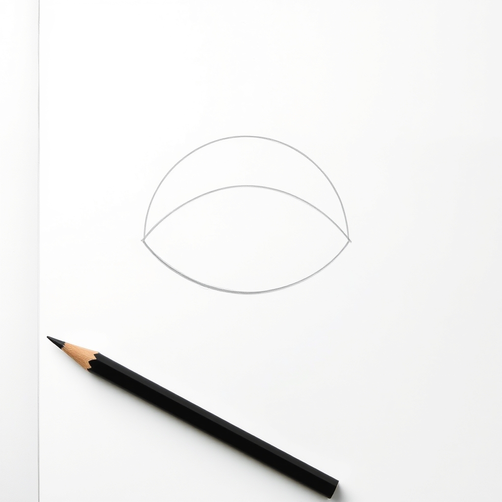 Step two of drawing an eye, an asymmetric almond opening drawn over the construction circle