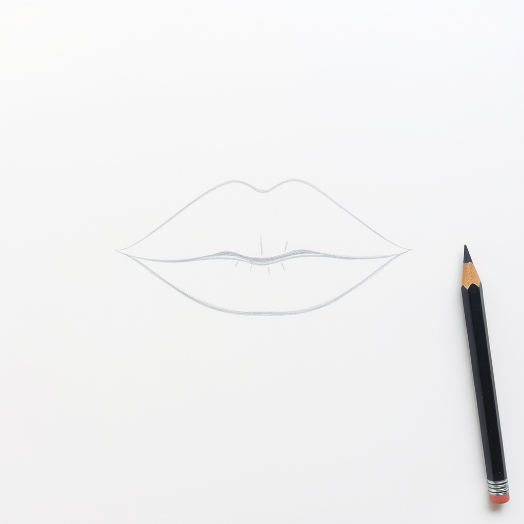 First light pencil sketch of closed lips, showing only the wavy seam line and a loose outer silhouette with no detail yet