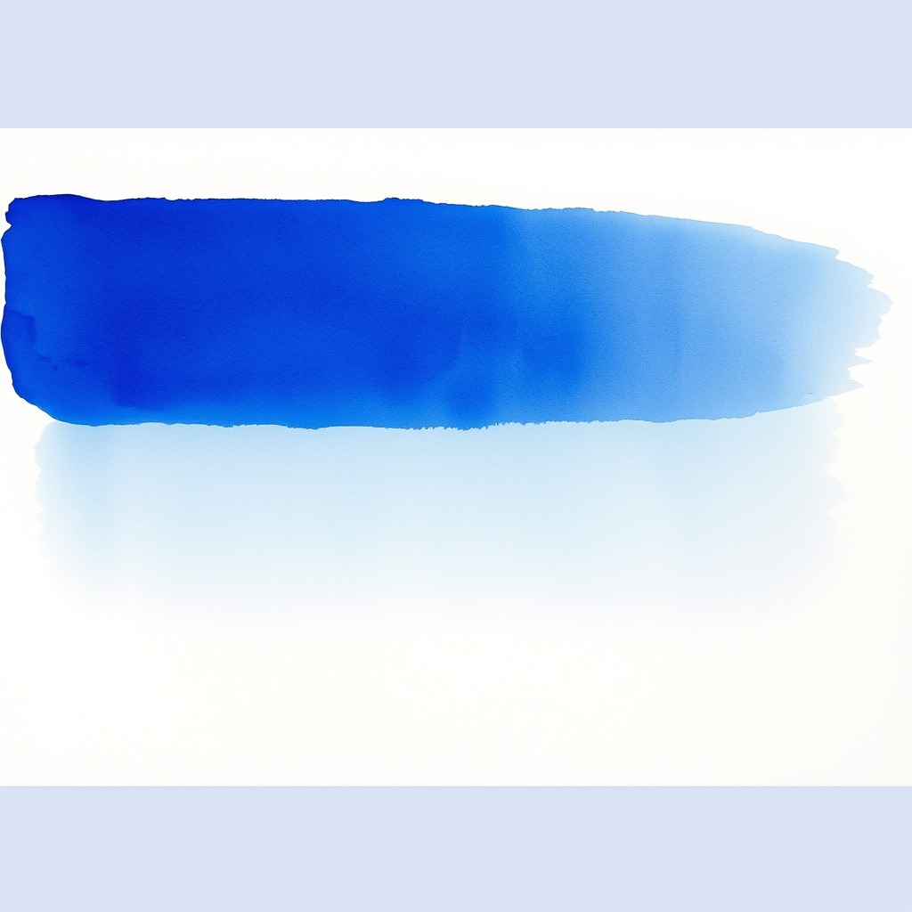 A blue watercolor brushstroke where the wet half is clearly darker than the dried half