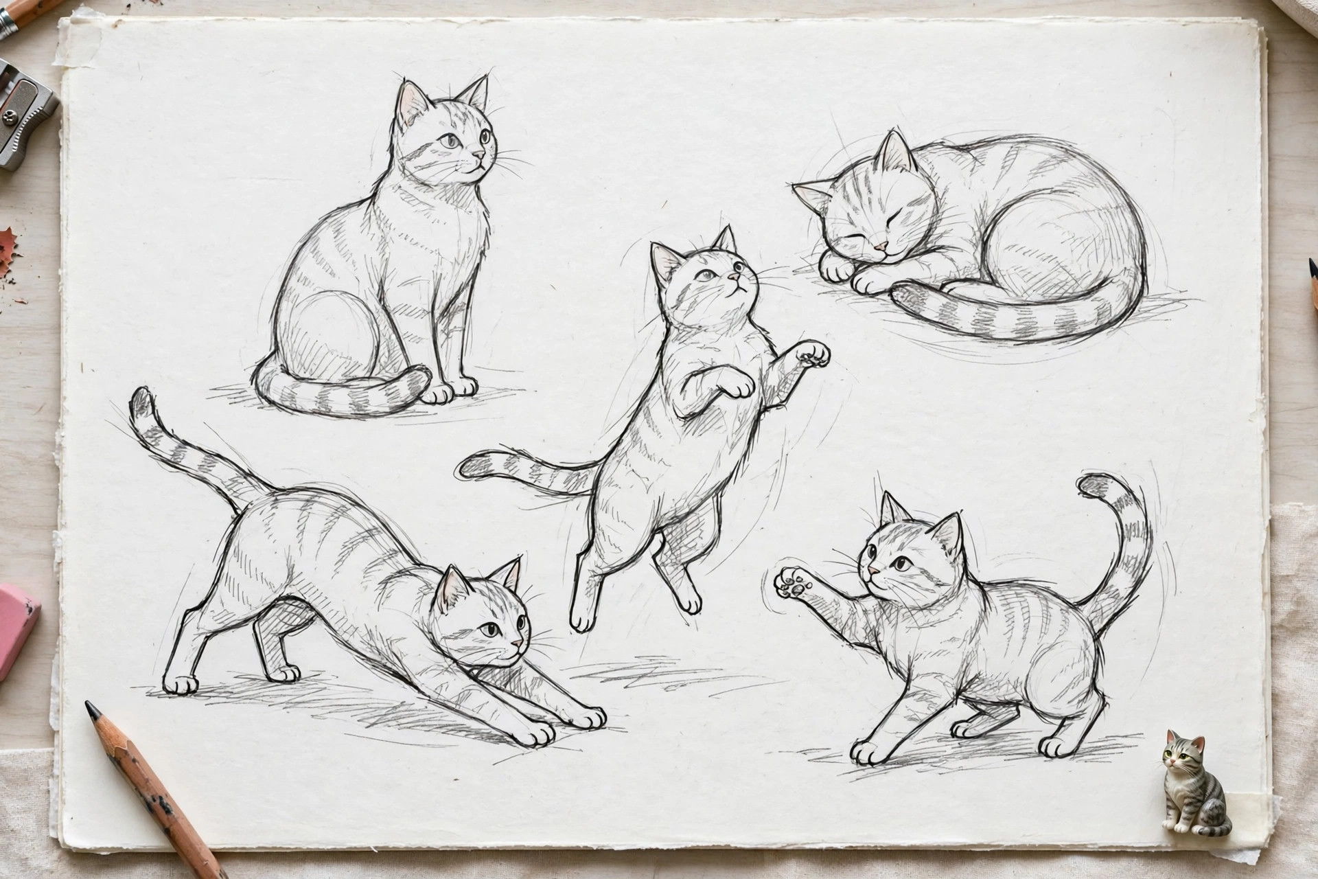 Repeated cats in different poses