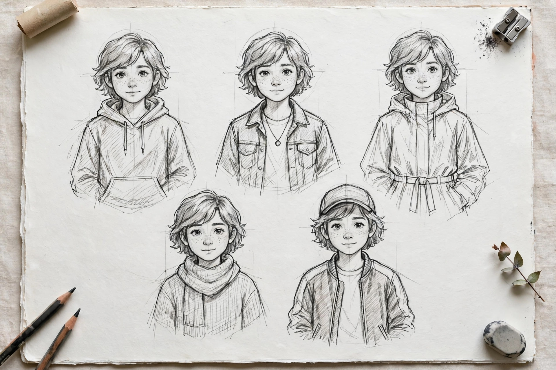 One character in 5 outfits