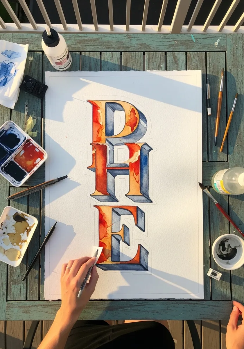 Bold serif letters painted with an orange to blue gradient and a hard shadow