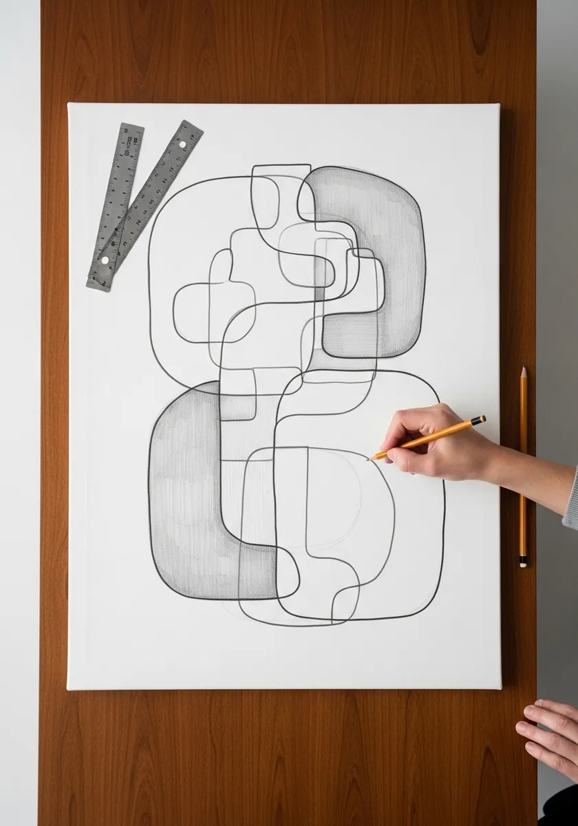 Minimal abstract drawing of overlapping rounded rectangles with soft shading