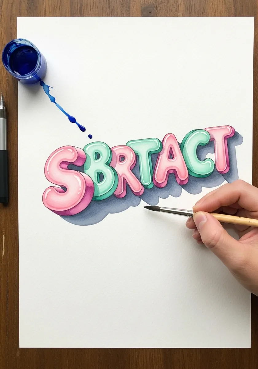 Rounded pastel watercolor bubble letters in pink and green with a soft shadow