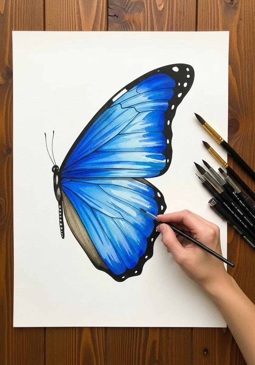 Vivid electric blue butterfly wing with dark border and white spots