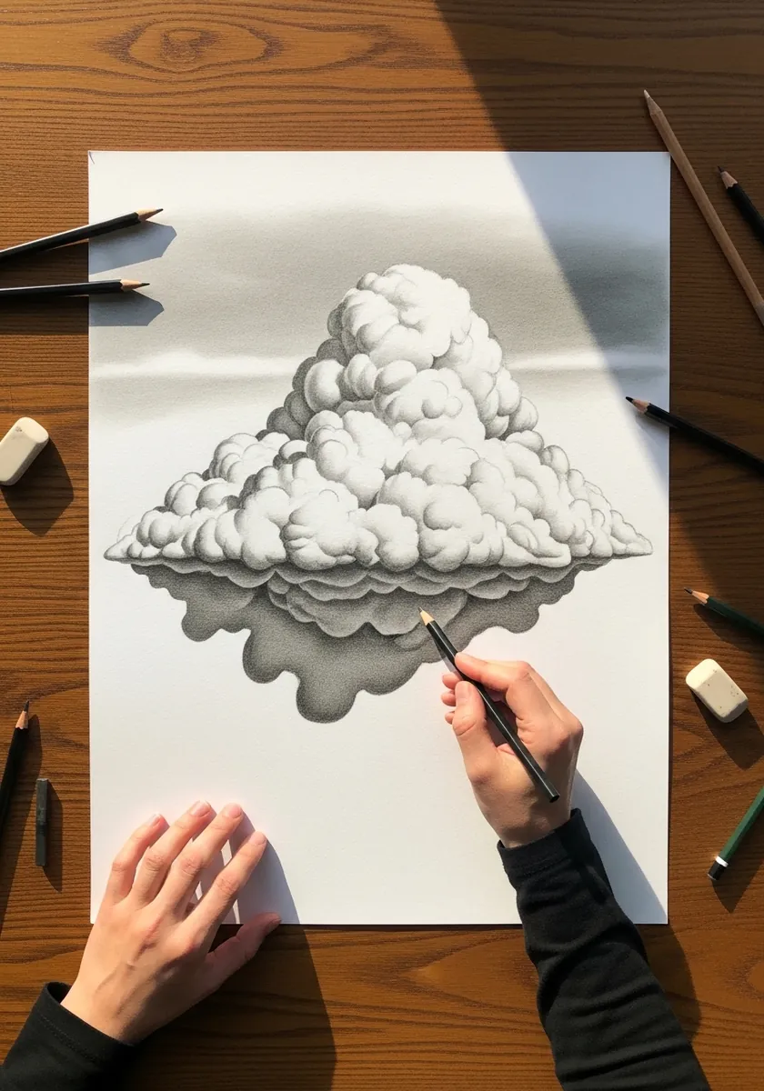 Detailed graphite cumulus cloud with rounded top and a flat shaded underside