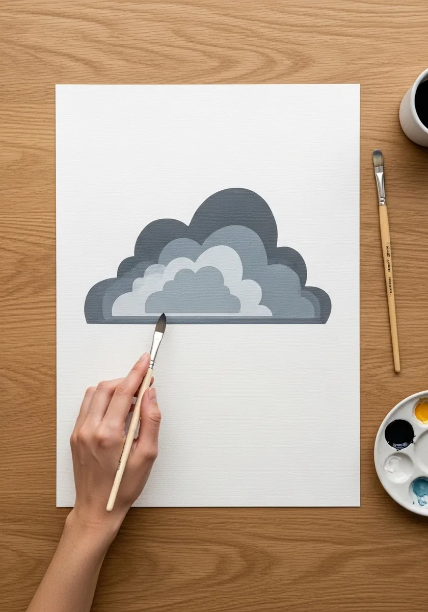 Minimal flat design cloud in three shades of gray with hard edges