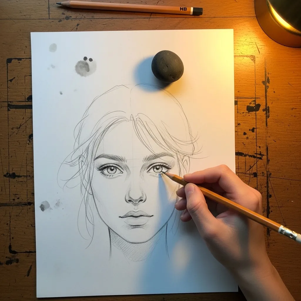 Beginner lifting highlights out of drawn hair with a kneaded eraser