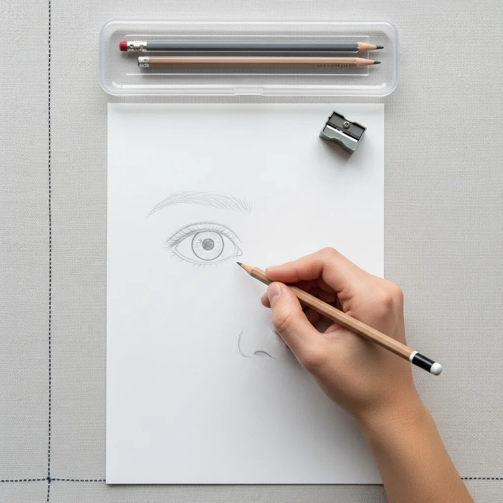 Beginner drawing one large detailed eye study in pencil