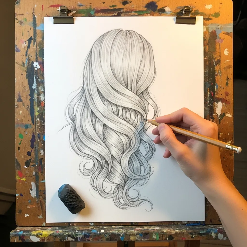 Beginner drawing long side swept waves with heavy shading