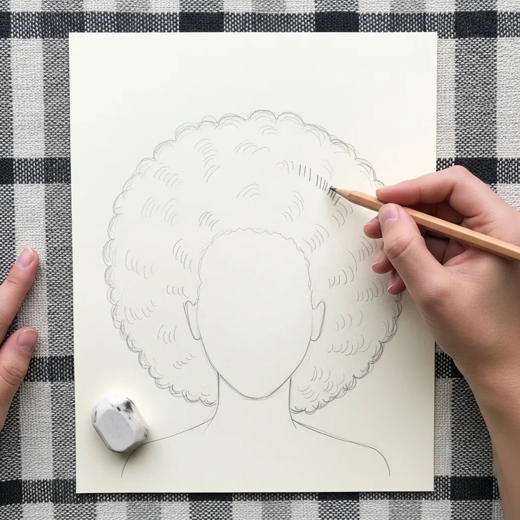 Beginner drawing afro textured hair as a rounded mass