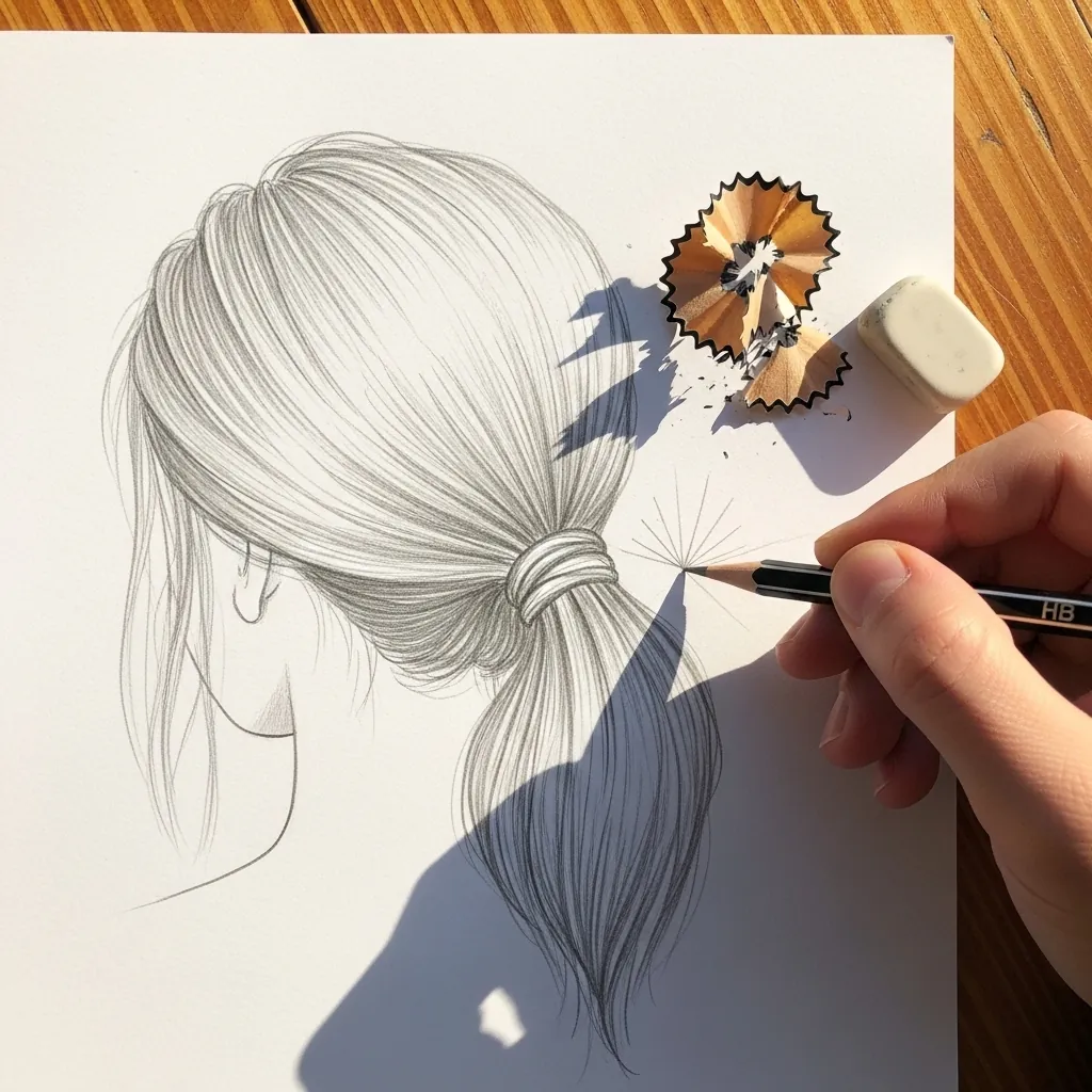 Beginner drawing a low bun at the nape with loose strands