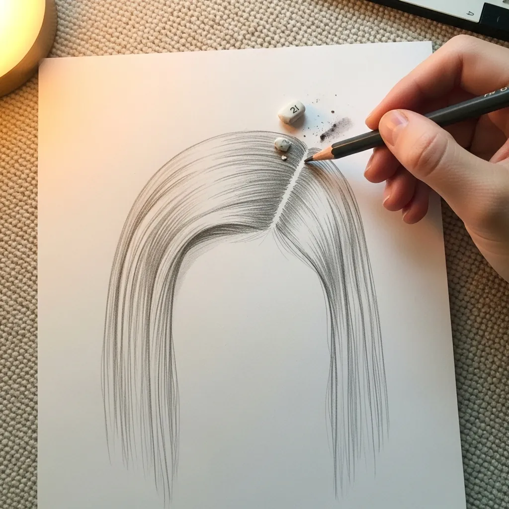 Beginner drawing hair falling in a curtain from the crown