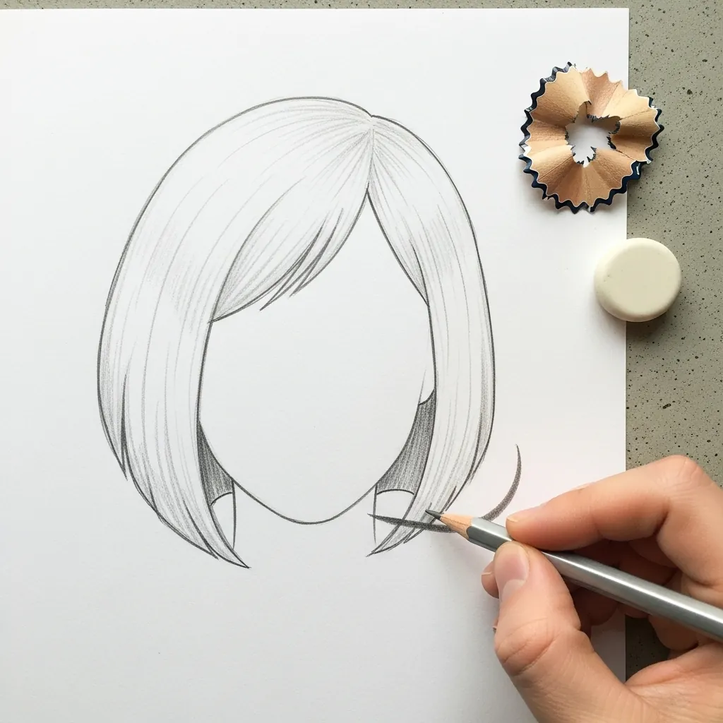 Beginner drawing a sharp graphic bob with clean outlines