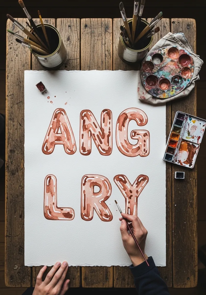 Rose gold metallic inflatable letters with soft reflections on textured paper