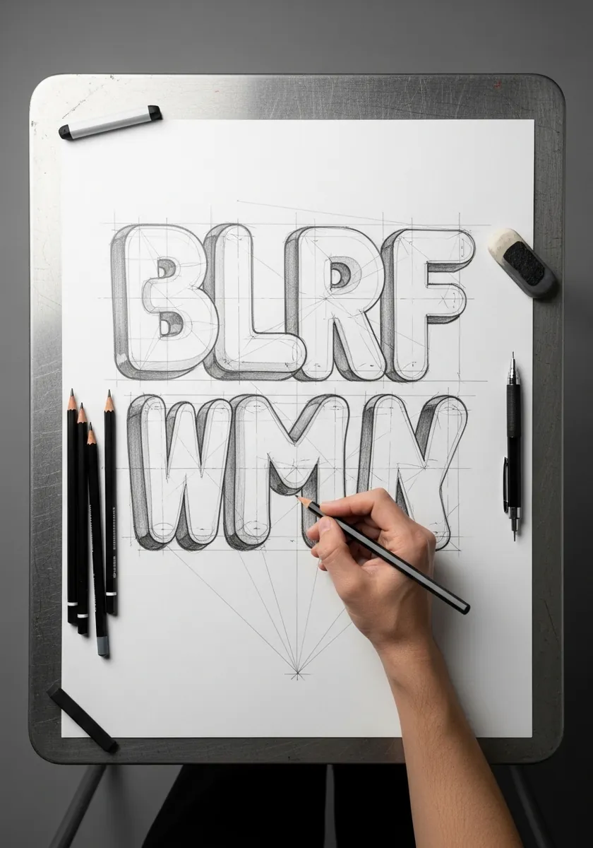 Gray shaded inflatable capitals drawn over visible pencil grid guidelines