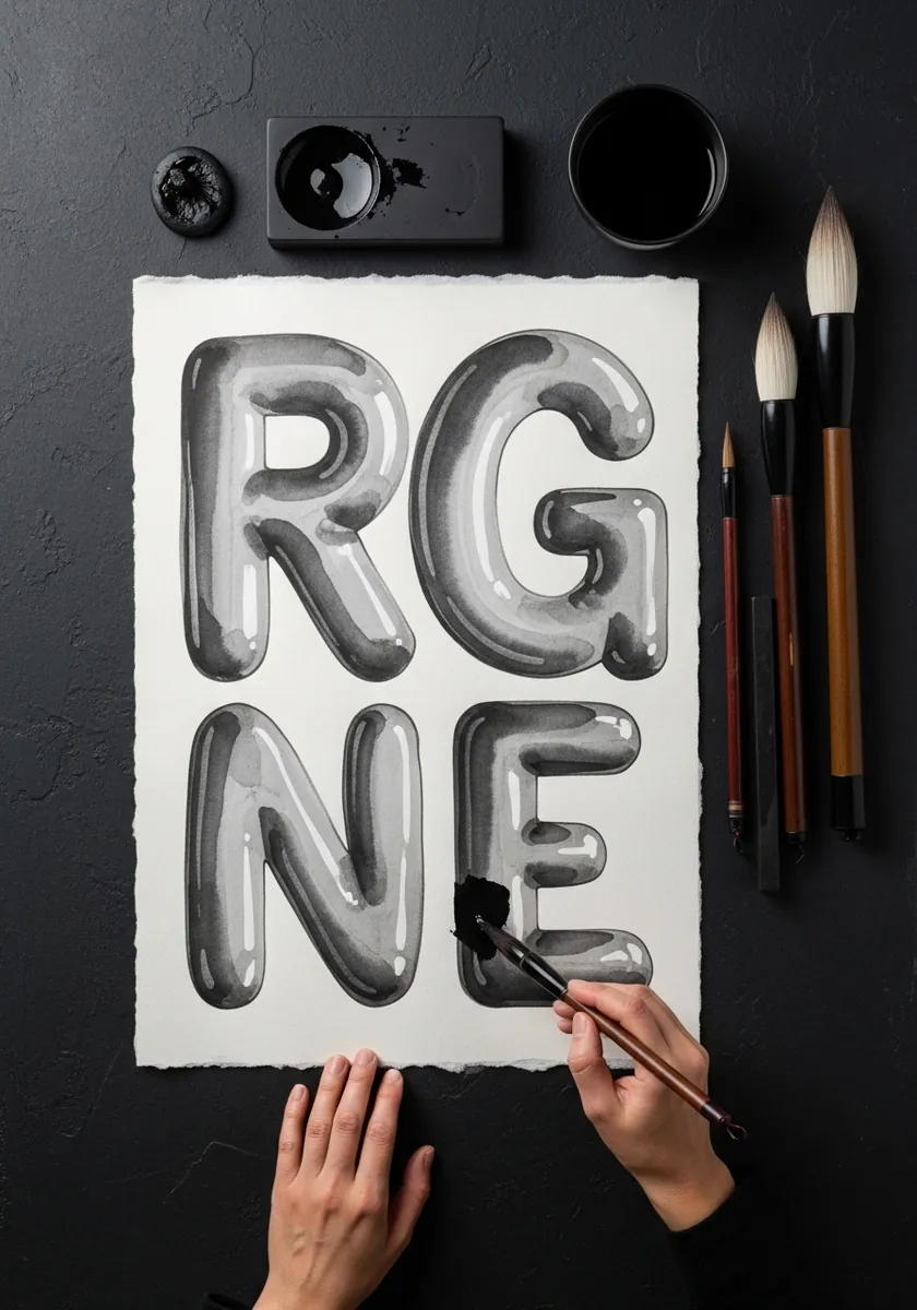 Highly reflective silver mercury style lettering with liquid metal highlights