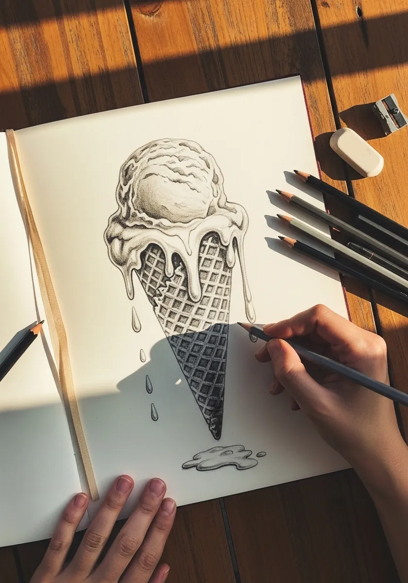 Graphite ice cream cone with the lower cone falling into dark shadow