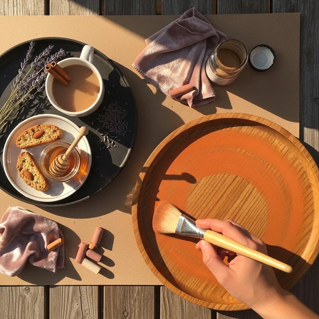 Warm oil pastel coffee cup and biscotti on a terracotta colored surface