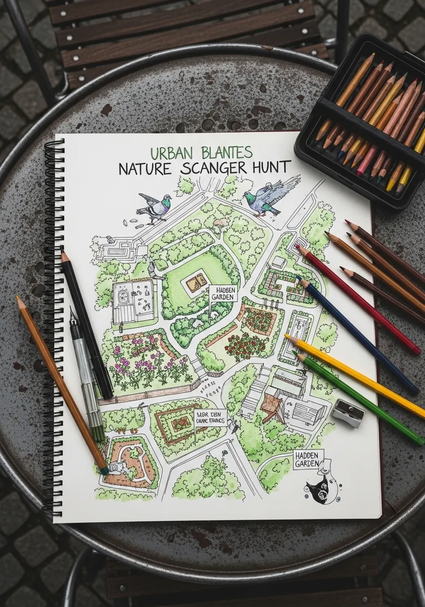 Detailed ink map of an urban park with labeled paths, gardens and buildings