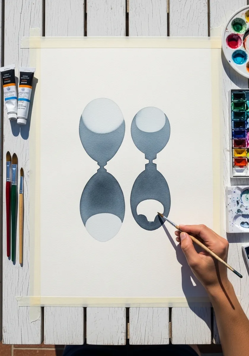 Pale blue rounded shapes where the gaps between them form a second image