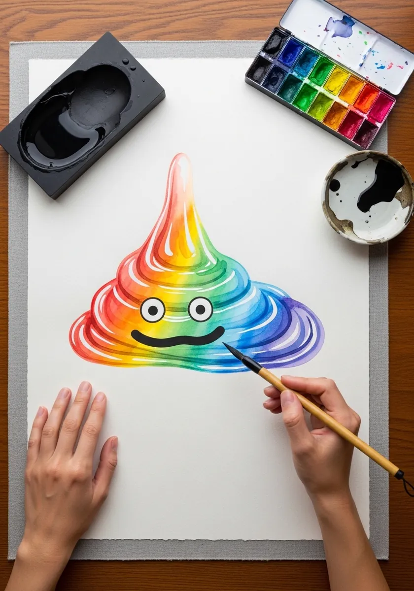 Simple clean rainbow slime with smooth edges and flat color like a vector graphic