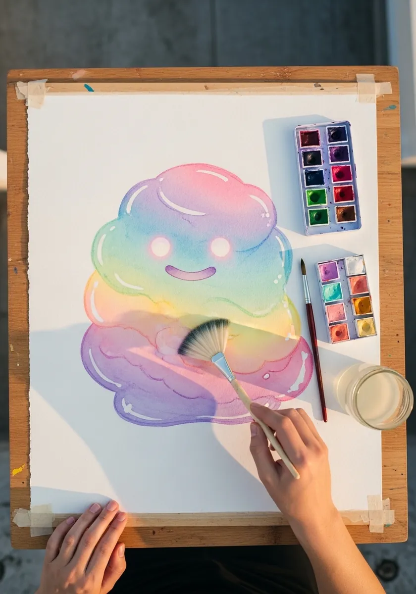 Soft iridescent pastel slime with cloudy pink, lilac and mint colors blending