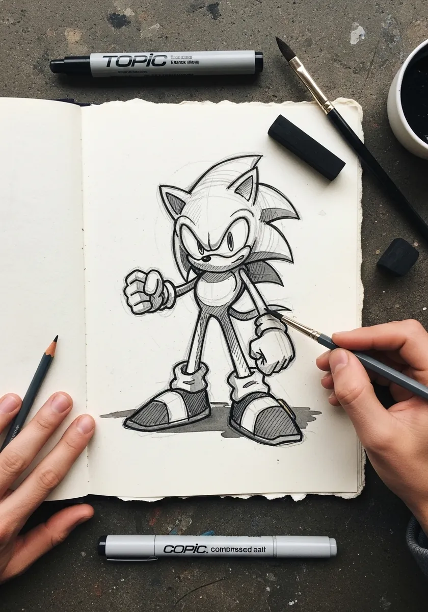 Cartoon hedgehog standing with a heavy uniform black marker outline and flat fill